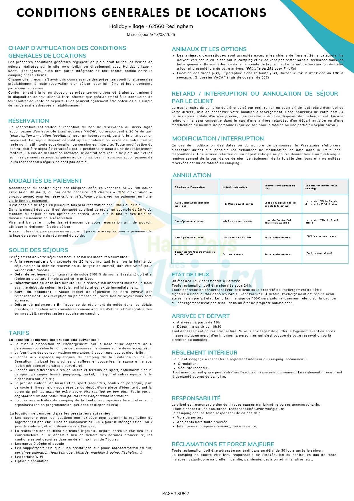 Conditions générales de locations HV