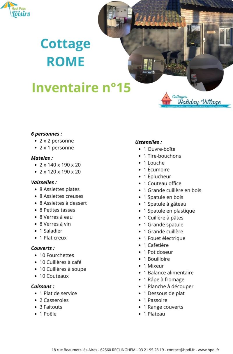 Inventaire du cottage ROME