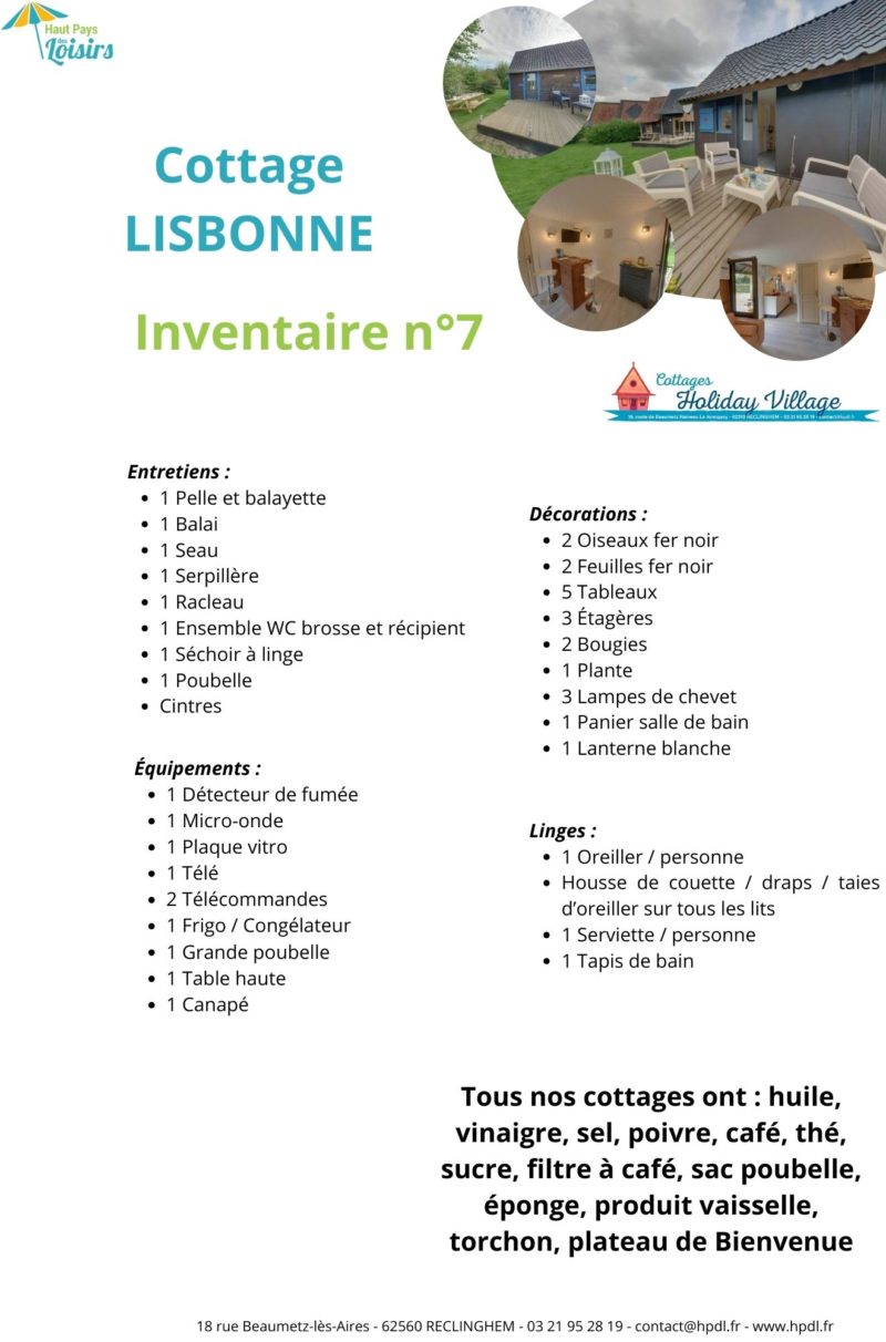 Inventaire du cottage LISBONNE