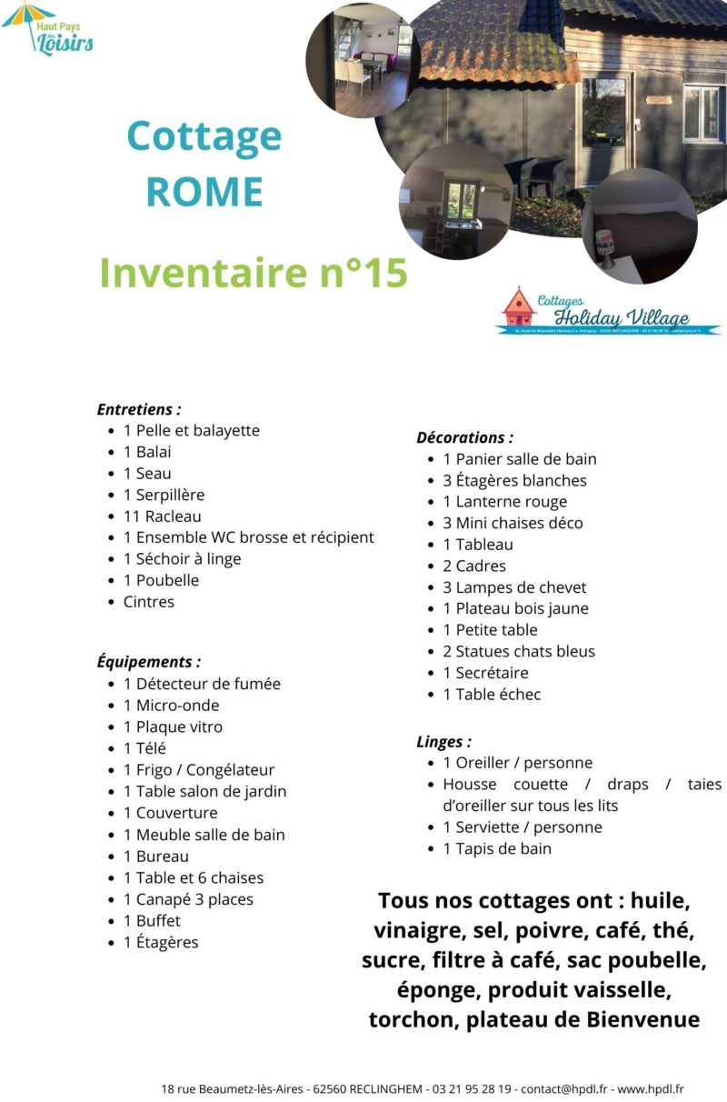 Inventaire du cottage ROME