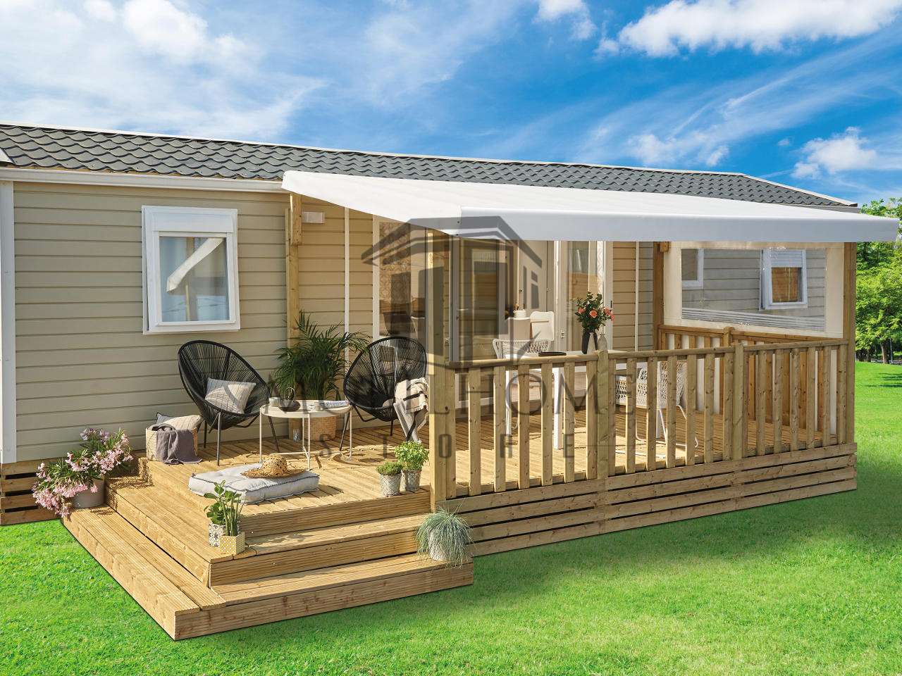 Terrasse podium demi-couverte