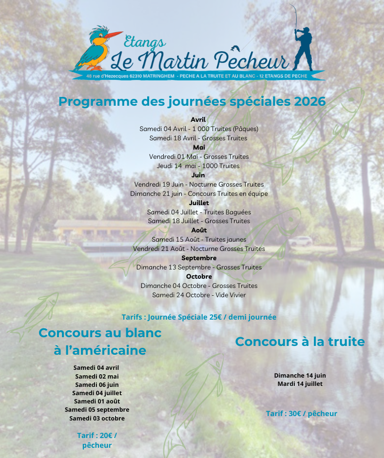 Journées spéciales pêche 2026