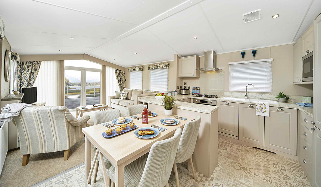 Séjour du mobil-home LAKEHOUSE