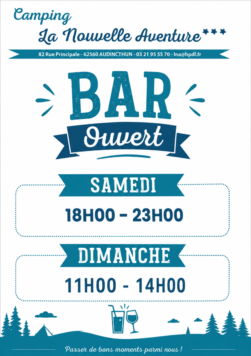 Horaires du bar du camping de La Nouvelle Aventure